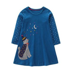 Hoppmätare Applique Princess Dresses Långärmade Tjejer Kläder för Julfest Kostym Höst Vår Barn Djur Klänning 210529