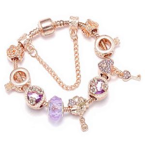 Tillverkare Direktförsäljning Legering Blomma Armband Glänsande Rosa Diamant Bangle Armband Utsökt Slide Charm Ladi Armband
