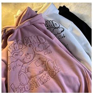 sweatshirt bear embroidery cute oversized Harajuku hooded women winter Korean jacket women streetwear tops women 210909