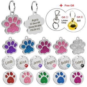 Hundetikett,ID-kort Rhinestone Pet Tag Personlig hundar Katter Namn ID-etiketter Anti-förlorad namnskylt Tillbehör Gratis Bell Gift