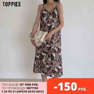 Sexy printing sundress womens camisole midi dress seyx sleeveless vestidos summer clothes 210421