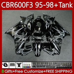 Fairings + Tank för Honda White Flames CBR 600 600F3 CBR600 F3 FS CC 1997 1998 1995 1996 Body 64NO.106 CBR600F3 600CC 600FS 95-98 CBR600-F3 CBR600FS 97 98 95 96 Bodywork Kit