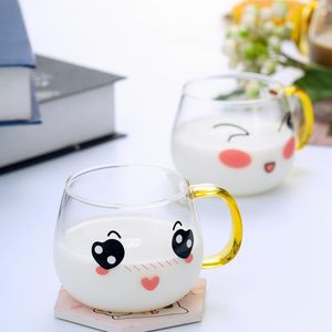 Kubki 8 Styl Cute Face Glass Kubek z uchwytem 260ml Kawa Milk Tea Home Office Cup Novelty Urodziny Prezenty