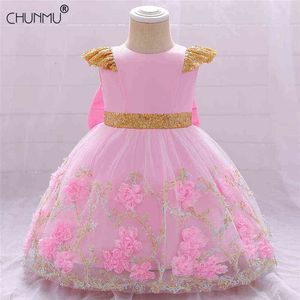 Vintage Jacquard Dress For Girls 1st Year Birthday Party Wedding Backless Bow Tutu Girl Dress Baby Girl Princess Custume Vestido G1129