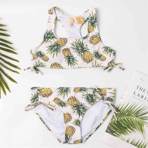 Children Pineapple Pattern Swimwear Kids Two Pieces Swimsuits Girl Bikinis Set Beach Wear Swimsuit for Girls Tankini Biquini 210712