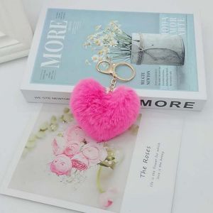 Love fox fur ball key Rings 8-character key-chain peach heart plush car ornaments creative couple heart-shaped pendant