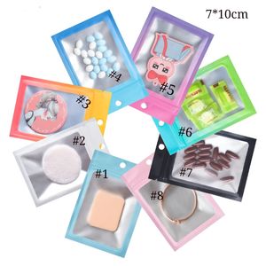 7*10cm Multiple Colors Gift Sample Packaging Bags with Hanger hole on Top Resealable Craft Packing Bag Cosmetic Power Storage Pouch Clear+ Colorful