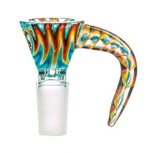 US Colorful Smoking Pyrex Glass 18MM 14MM Male Bowls Filter Joint Portable Ox Horn Handle Dabber Dry Herb Tobacco Wax Oil Rigs Wig Wag Bongs Accessories DHL Free