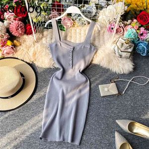 Korobov Sexy Backless Women Knitted Dress Summer Off Shoulder Spaghetti Strap Abiti femminili Elegant Party Night Vestidos 210430