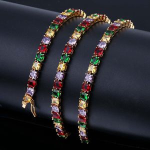 Gold/Silver Color Plated 1 Row 5 mm Full Iced Out Tennis Chain Micro Pave Colorful AAA Zircon Necklace Chain 18 22inch X0509