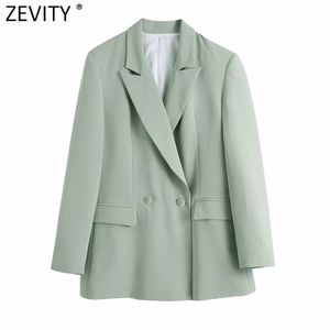 النساء أزياء حقق طوق اللون الأخضر المناسب السترة معطف مكتب السيدات طويلة الأكمام جيوب الإناث قميص أنيقة قمم CT680 210420