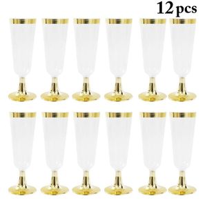 12PCS High Quality Wedding Champagne Flute Creative Disposable Plastic Wedding Cup Champagne Glass Drinking Utensils For Party 211216