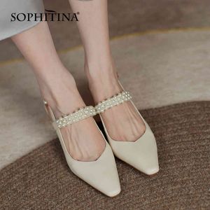 SOPHITINA Sandali Estate Donna Luxury Beaded Handmade Scarpe con punta quadrata Bocca poco profonda Cinturino posteriore Elegante Daily Ladies Shoes AO784 210513