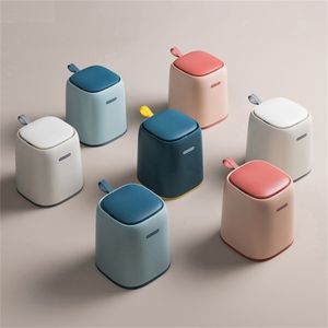 Mini Desktop Smart Table Table Can Can Car Bin Ванная комната Спальня Офис Кухонные отходы Бумага Корзина Ведро Мусорный туалет 211222