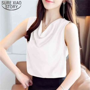 Sommar ärmlös kläder sexiga kvinnor toppar solid fläck blus ruffled vit skjorta slim streetwear blusas 9545 210506