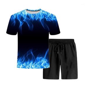 Masculino Tracksuits 2021 Verão A Chama Verde 3D Imprimir Homens / Mulheres Shorts + Camiseta Terno Conjuntos Roupas Nadar Masculino