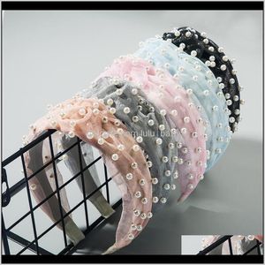 Headbands Jewelry Drop Delivery 2021 Solid Color Ougen Yarn All-Match Pressing Knot Pearl Headband Girls Temperament Out Super Fairy Hair Ban