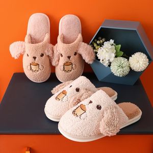 Wholesale warm dog house for sale - Group buy Slippers Women Indoor Milk Tea Warm Plush Home Dog Slipper Autumn Winter Shoes Woman House Flat Soft Slient Slides For Bedroom