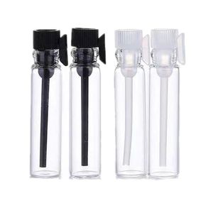 1ml 2ml 3ml透明ガラス香水瓶黒蓋サンプルテスト小型バイアル化粧品包装容器クリアキャップ100ピース