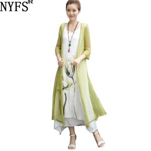 NYFS Sommer Tuschemalerei Frau Kleid Zweiteiliges Kleid beiläufige dünne weibliche Vestidos Robe Kleid S-4XL Größe 210630