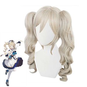 Genshin Impact Barbara Women Long Ponytails Wig Cosplay Costume Heat Resistant Synthetic Hair Carnival Party Wigs Y0903