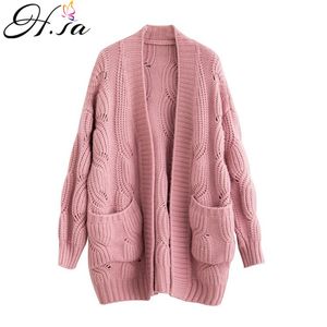 H.SA Maglione lungo dolce e poncho in maglia oversize rosa Cardigan giallo Howllow Out Top Harajuku 210417