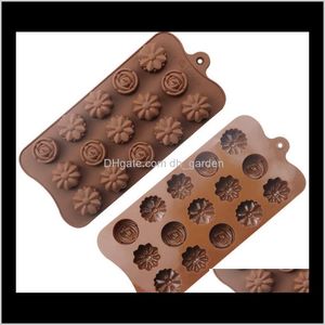 Bakning formar Bakeware Kitchen, Dining Bar Home Garden Drop Delivery 2021 Sile Chocolate Mold Flower Candy Gummy Ice Tray 15 Cavity Biscuit