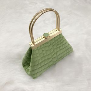 Błyszczące mini torebki z prawdziwej skóry awokado zielony wzór krokodyla metalowa rączka torebka retro klip skórzana torba wysokiej jakości torebka damska