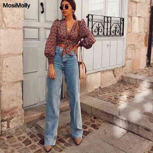 MosiMolly Washed Denim Jeans Pants Women Streetwear Wide Leg Floor Length Long Femable Bottom Trendy 211129