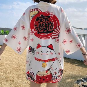 Etnische kleding Japanse kimono traditionele gelukkige kat anime jurk shirts vrouwen samurai haori yukata man vest ff3421