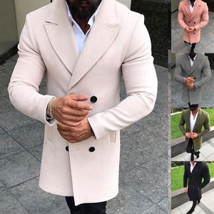 Erkek Yün Karışımları 2021 Moda Erkekler Kış Sıcak Ceket Ceket Rahat Yaka Dış Giyim Palto Uzun Tavuk Erkek Mons