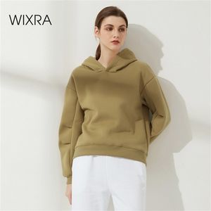 WIXRA Kobiety Polar Bluzy Bluzy Jesień Zima Solidna Luźna Zagęszczona Bluza z kapturem Casual Jumper Pullover 210809