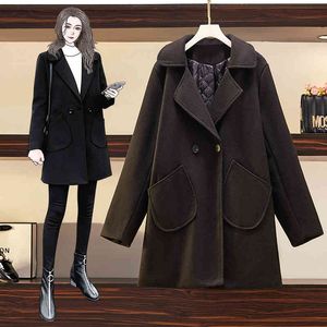 JXMYY 패션 플러스 사이즈 여성의 가을과 겨울 서양식 모직 코트 뚱뚱한 자매 루즈와 얇은 모직 코트 210412