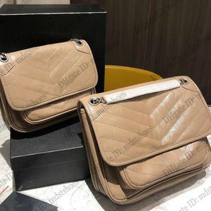 Niki Orta Mini Buruşuk Flap Çanta Buzağı Derisi Flap-Top Zincir Omuz Çantası Bayan Tasarımcı Luxurys Çanta Çapraz Vücut