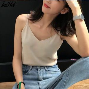 Silk Top Women Halter V Neck Vest Basic Tank Tops Woman Sleeveless Cami Female White Satin Tops Plus Size Summer Clothes Girls 210514