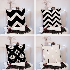 Black White Blue Horizontal Line Stripe Linen Pillow Case Abstract Geometry Pillowcase Art Wave Artistic Cushion Cover Gift
