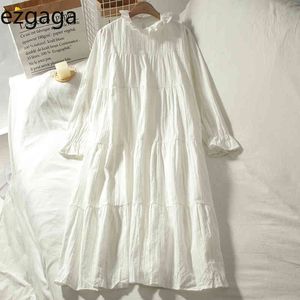 Ezgaga Women Dress Fashion Autumn Loose White Inside Ruffled Princess Cupcake Dress Thin Sweet Girl Elegant Vestidos Feminino 210430