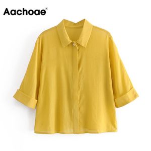 Casual Yellow Color Women Shirt Batwing Sleeve Loose Home Blouse Turn Down Collar Solid Lady Short Tops Blusas Mujer 210413