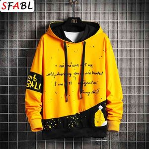 Sfabl Harajuku Hoodie Moletom Menores Hip Hop Streetwear Masculino Moda Patchwork Hoodies Pulôver Colorido Colorido Homem 210728