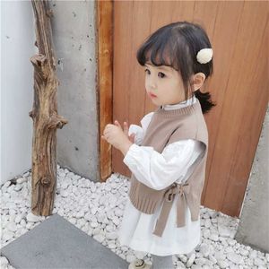 봄 가을 아기 조끼 그릴의 한국 둥근 목 니트 양모 얇은 어린이 풀오버 유아 소녀 의류 무료 211203