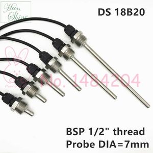 DS18B20 Digital Temperature Sensor BSP G1/2" Thread 20 50 100mm Probe 1m PVC 3-core Wire SUS304 Stainless Steel Shell Detector 210719