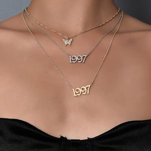 Set Women Necklaces Set Number Gold Silver Color Crystal Butterfly Clavicle Chain Necklace Fashion Party Jewelry Pendant