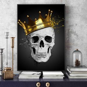 Vit Vintage Skull Wearing Crown Canvas Målning Animation Posters och utskrifter för vardagsrum Väggbilder Cuadros Home Decora