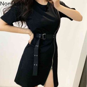 Nomikuma High Street Mini Dresses O Neck Krótki Rękaw Black Summer Sukienka Kobiety Sash Lace Up Robe Femme Koreański Chic Vestidos 210514