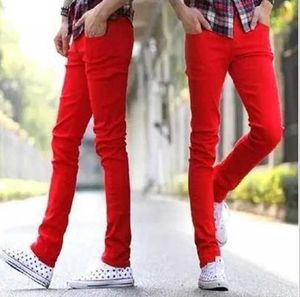 Quente 2021 moda verão calça jeans maciço homens vermelho adolescentes pantalon womme magro masculino lazer menino moletom shippants hombre free ship x0621