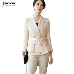 High-End Business Suit Women Autumn Winter Temperament Fashion Long Sleeve Formal Jacket and Pant Office Ladies Work Wear 210604