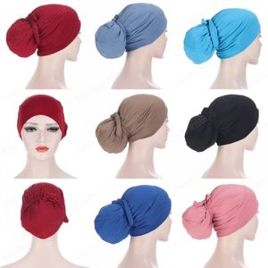 Muslim Islamic Women's Pure Color Turban Cap Hijab Headwear Africa India Lady Fashion Hair Accessories Hat Headscarf Beanie