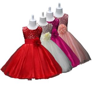 2021 flicka kort ärm klänning blommor flicka klänningar baby spädbarn casual kläder fast färg bälte blommor paljett