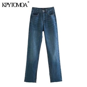 Kvinnor Chic Fashion Denim Byxor med Hem Vents Flared Jeans Vintage High Waist Zipper Fly Kvinna Byxor Mujer 210416