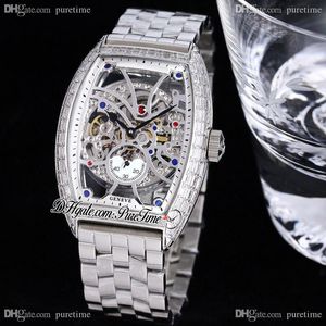 TWF V2 Avantgarde V 45 A21J Automatische Herrenuhr Square Cut Diamonds BEZEL Skeleton-Zifferblatt Edelstahl Armband Super Edition Uhren PureTime F07D4